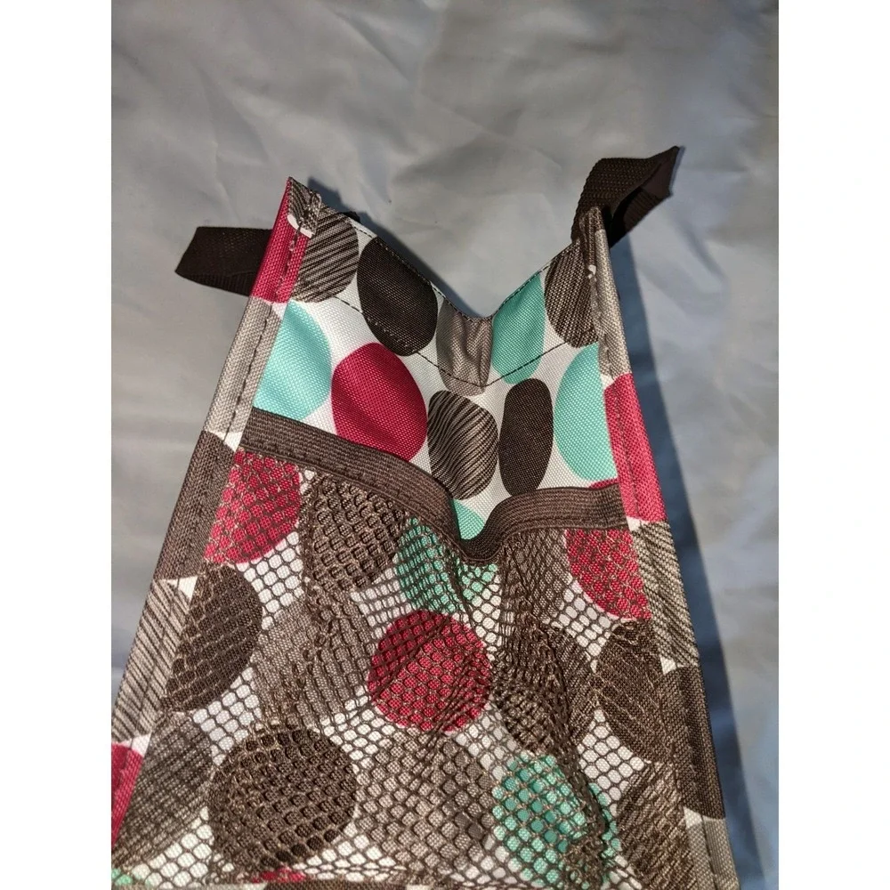 Thirty-One Small Tote Bag Polka Dot Red Teal Brown 12x8x5